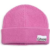 Genanvendt materiale - Pink Tilbehør Ganni Pink Fitted Rib Knit Wool Beanie in Cone Flower Women's Cone Flower One