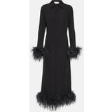Fjer Kjoler Valentino Feather-trimmed silk midi dress black