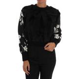 Dolce & Gabbana Dame Sweatere Dolce & Gabbana Black Fur Floral Brocade Zipper Sweater IT36