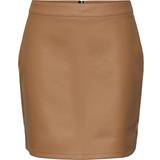 Brun - Imiteret læder Tøj Pieces Pcnoda Faux Leather Skirt
