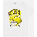 Ganni Lynlås Tøj Ganni t-shirt T3768 Relaxed Lemon bright white