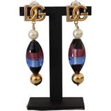 Glas Øreringe Dolce & Gabbana Gold Plated Brass Glass Design Dangling Earrings