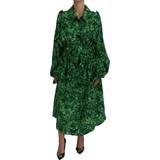 44 - Silke Overtøj Dolce & Gabbana Green Leaves Print Silk Trench Coat Jacket IT48