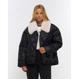 River Island Dame Frakker River Island Womens Black Faux Fur Collar Padded Jacket Black