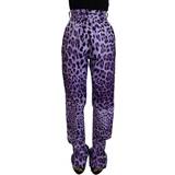 Dolce & Gabbana Lilla Bukser & Shorts Dolce & Gabbana Purple Leopard Print High Waist Pants IT40