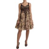 Brun - Chiffon Tøj Dolce & Gabbana Brown Leopard Feather Chiffon Sleeveless Dress IT40