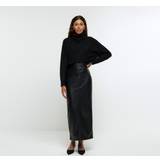 14 - Skind Nederdele River Island Womens Black Faux Leather Tailored Midi Skirt Black