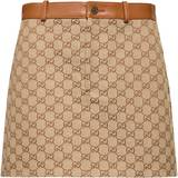 Gucci M Nederdele Gucci GG leather-trimmed canvas miniskirt brown