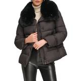 Dame - Slå om Overtøj DKNY Women's Faux-Fur-Trim Collar Puffer Coat Black Black