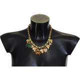 Harpiks Halskæder Dolce & Gabbana Gold Brass Crystal Logo Bug Floral Statement Necklace