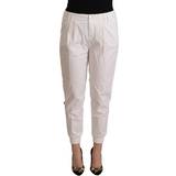 Dame - One Size Bukser Met White Cotton Mid Waist Tapered Cropped Pants