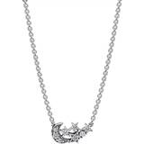 Pandora Pendant Necklaces Halskæder Pandora Sparkling Moon & Star Collier Necklace - Silver/Transparent