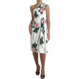 42 - One Size Kjoler Dolce & Gabbana White Roses Print Stretch Silk Pleated IT42