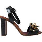 Læder Højhælede sko Dolce & Gabbana Black Lizard Embossed Floral Pearls Sandals Shoes EU38/US7.5