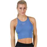 Nike Dame - Gul Overdele Nike Crop Tank Surf Blue/Yellow, Female, Tøj, Tops, Løb, Blå