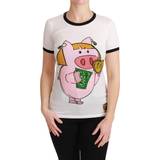 Dolce & Gabbana 48 - Dame Overdele Dolce & Gabbana White YEAR OF THE PIG Top Cotton T-shirt IT46