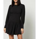 Ganni Black Long Sleeve Seersucker Gathered Mini Dress Elastane/Nylon/Recycled Polyester Women's Black