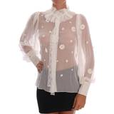 Dolce & Gabbana Dame Skjorter Dolce & Gabbana White Daisy Applique Silk Shirt IT38