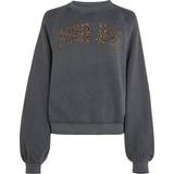 Dame - Leopard Sweatere Tommy Jeans Relaxed Leo Cotton-Blend Crew Grey