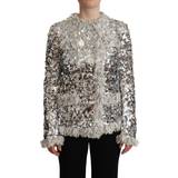 Dame - Fåreskind - One Size Tøj Dolce & Gabbana Silver Sequined Shearling Long Sleeves Jacket IT40