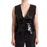 48 - Dame - One Size Overdele Dolce & Gabbana Black Sequin V-Neck Sleeveless Vest Tank Top IT48