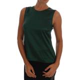 Dame - Grøn - Silke T-shirts & Toppe Dolce & Gabbana Dark Green Silk Sleeveless Round Neck Tank Top IT40