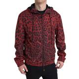 Dolce & Gabbana Leopard Overtøj Dolce & Gabbana Red Leopard Hooded Bomber Full Zip Jacket IT48