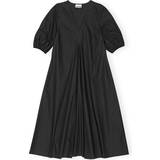 Ganni Kjoler Ganni Cotton Poplin V-Neck Long Dress Black