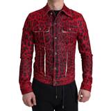 Dolce & Gabbana Leopard Overtøj Dolce & Gabbana Red Leopard Cotton Collared Denim Jacket IT48