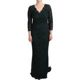 Blomstrede - Dame - Lange kjoler Dolce & Gabbana Green Floral Lace Maxi Floor Length Dress IT44