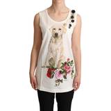 Dame - One Size T-shirts & Toppe Dolce & Gabbana White Dog Floral Print Embellished T-shirt IT38