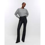 32 - Dame - Lang Bukser & Shorts River Island Womens Black Bum Sculpt Flare Coated Jeans Black 18R