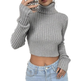 Dame - Grå - Polotrøjer Sweatere Shein Turtle Neck Cropped Sweater