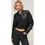 Superdry Skind Overtøj Superdry Fitted Leather Racer Jacket, Black