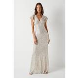 Coast Asymmetriske Tøj Coast V Neck Angel Sleeve Sequin Maxi Bridesmaids Dress Champagne