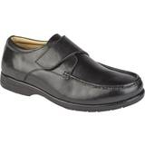 Herre Sko Roamers Mens Leather XXX Extra Wide Touch Fastening Casual Shoe Black