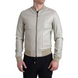 Hvid - Skind Tøj Dolce & Gabbana Cream Leather Bomber Blouson Full Zip Jacket IT48