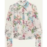 Blomstrede - XXS Overdele Zimmermann Womens Ivory Barkcloth Print Puffed-sleeve Floral-print Linen and Silk-blend Shirt
