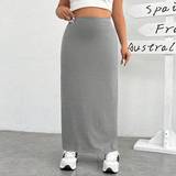 Dame - Grå - Lange nederdele Shein EZwear Plus Size High Waisted Knitted Skirt