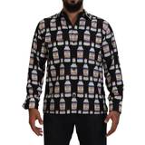 Herre - Silke - XXL Skjorter Dolce & Gabbana Black Silk Printed Collared Men Casual Shirt IT37