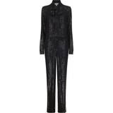 Michael Kors Polyester Jumpsuits & Overalls Michael Kors MK Pinstripe Sequined Georgette Jumpsuit Black