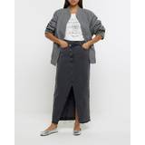 16 - Grå Nederdele River Island Womens Grey Asymmetric Waist Denim Maxi Skirt Grey