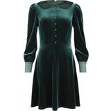 Dame - Fløjl - Grøn Kjoler Voodoo Vixen Mellemlang kjole Satin collar velvet till Damer grøn