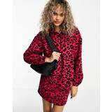 Love Moschino 40 Kjoler Love Moschino – Röd sweatshirtklänning med heltäckande leopardmönster-Flera IT
