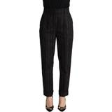 Sort - Stribede Bukser & Shorts Dolce & Gabbana Black Striped High Waist Tapered Pants IT38