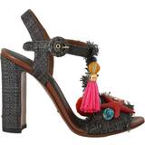Dame - Grå Højhælede sko Dolce & Gabbana Gray Straw MARINA Sea Star Sandals EU35/US4.5