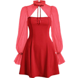 40 - Korte kjoler - Polyamid Shein MOD Women's Patchwork Mesh Long Sleeve Hollow Out Dress
