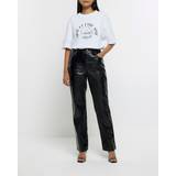 Dame - Skind Jeans River Island Womens Black Faux Leather Straight Trousers Black