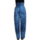 Dolce & Gabbana Leopard Bukser & Shorts Dolce & Gabbana Blue Leopard Print High Waist Pants IT40