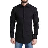 Nylon - Sort Skjorter Dolce & Gabbana Black Cotton Blend Formal Dress Shirt IT37